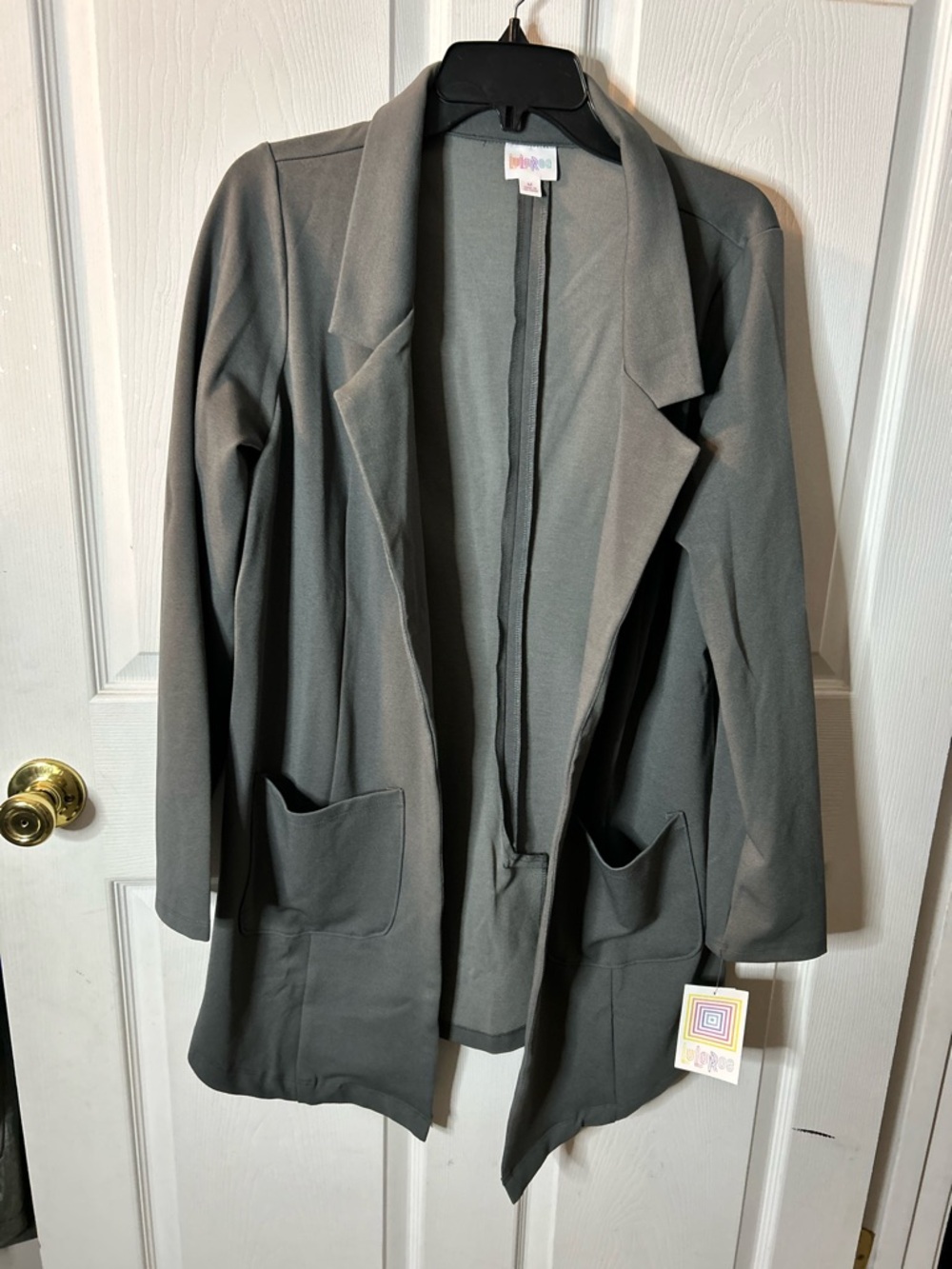 NWT “Gwen” Gray Open Drape Blazer with Patch Pockets